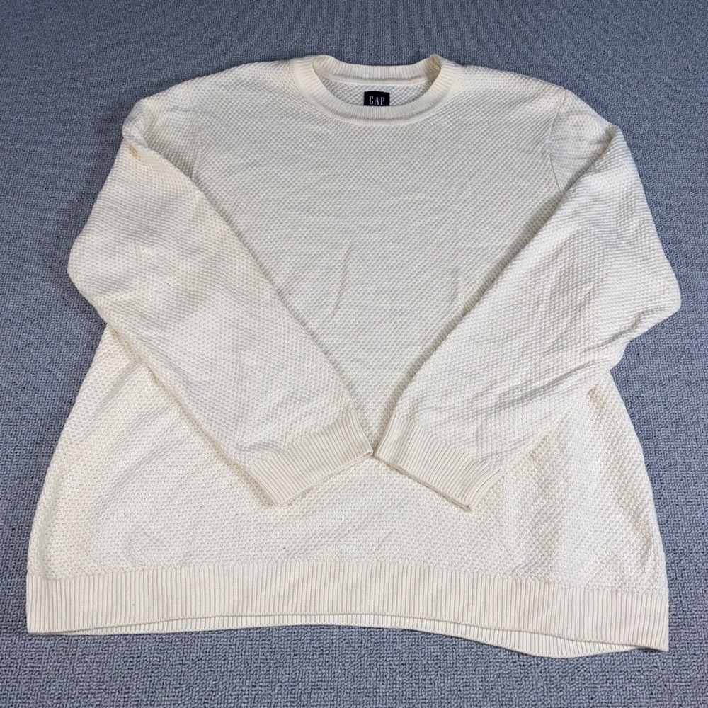 Gap Textured Knit Sweater Mens XXL Cream Off White Long Sleeve Pullover Cotton L